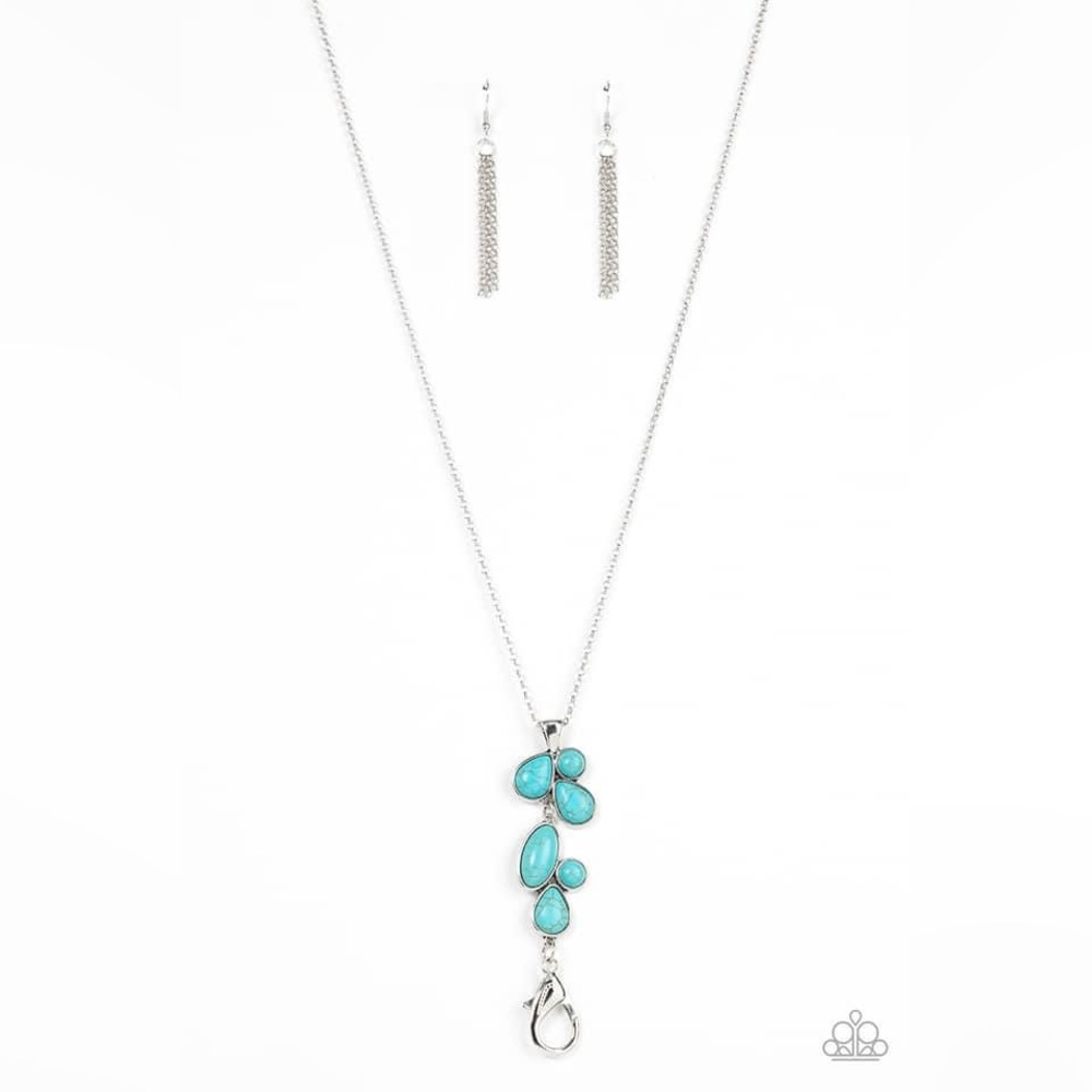 Paparazzi Silver and blue cracked stone lanyard. ID Holder.